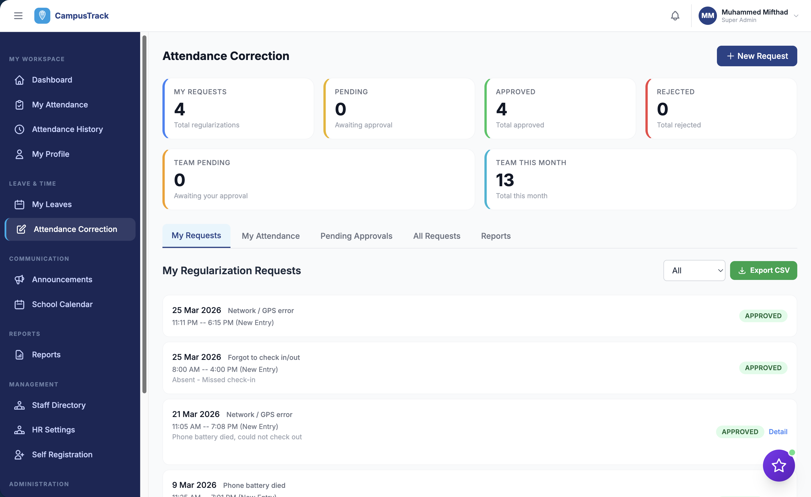 Attendance Correction