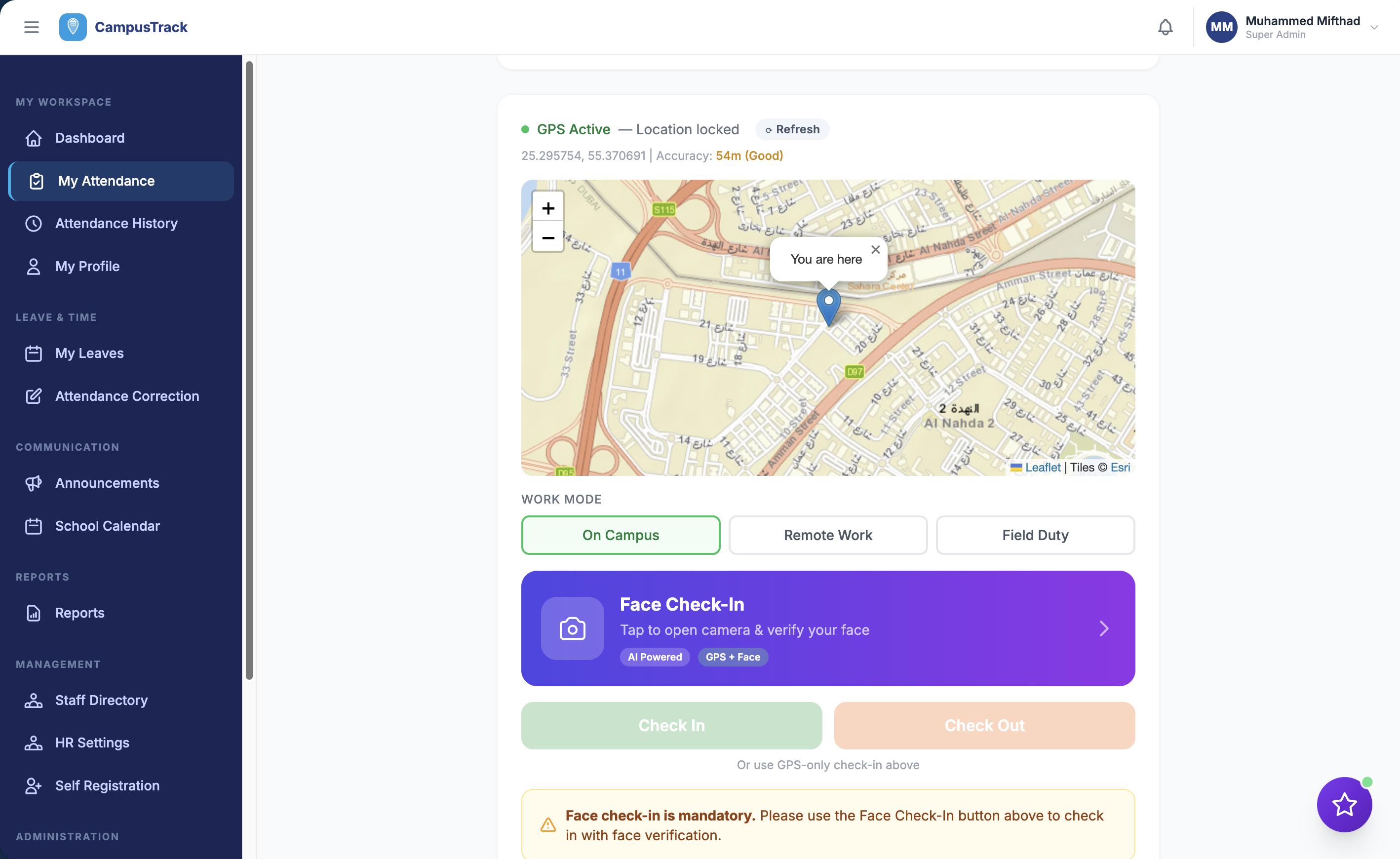 GPS Attendance & Face Check-In